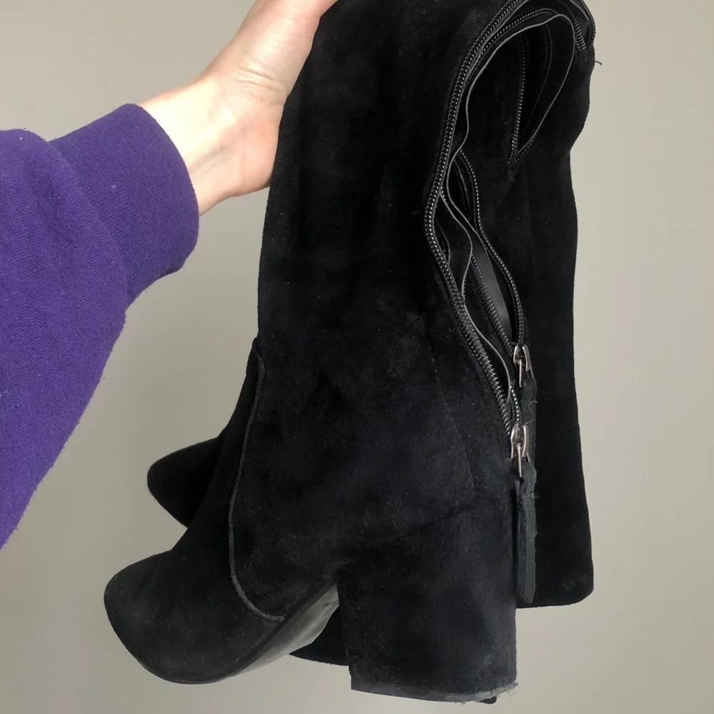 OVER THE KNEE BOOTS Heeled black suede leather OTK booties - Picture 3 of 6